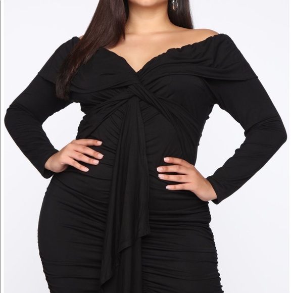 Midi Black Ruched Dress - Picture 3 of 4